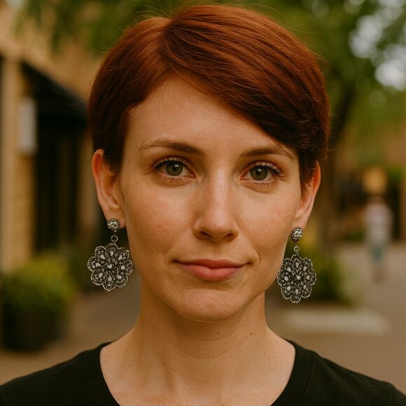 NEW - Antique Silver Rhinestone Earrings - Picture 2 of 3